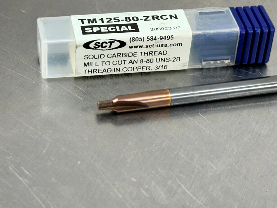 SCT AN 8-80 UNS-2B Carbide Thread Mill TM125-80-ZRCN