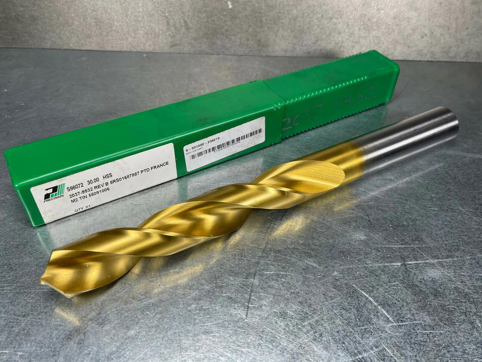 PTD 30mm Drill M2 HSS TiN Coated, 12-3/8" OAL, 6-5/8" Flute
