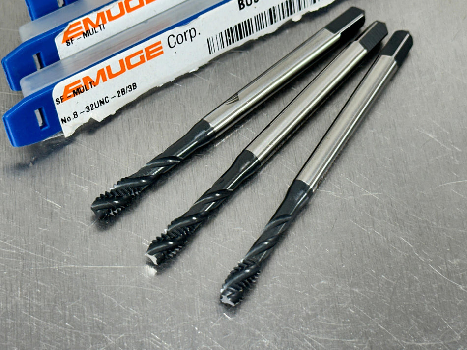 (3) Emuge #8-32 Tap Spiral Flute 2B/3B, 3FL, Bottom BU533200.5006 MultiTap 8-32