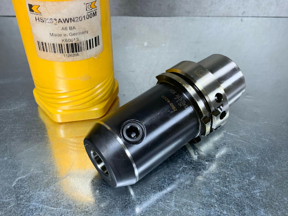 Kennametal HSK63A 20mm Whistle Notch Adpater Tool Holder HSK63AWN20100M
