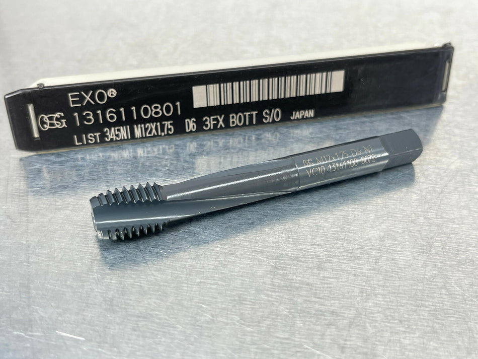 OSG M12 X 1.75 Spiral Flute Tap D6 3FX MOD-BOTT ExoTap VC-10NI 1316110801