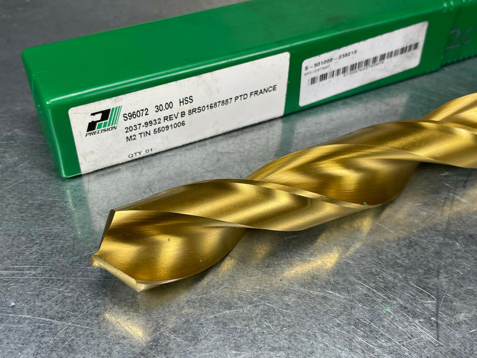 PTD 30mm Drill M2 HSS TiN Coated, 12-3/8" OAL, 6-5/8" Flute