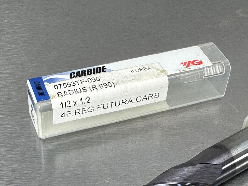 YG1 1/2" Carbide End Mill .090 CR, 4 Flute, 1" LOC 07593TF-090R