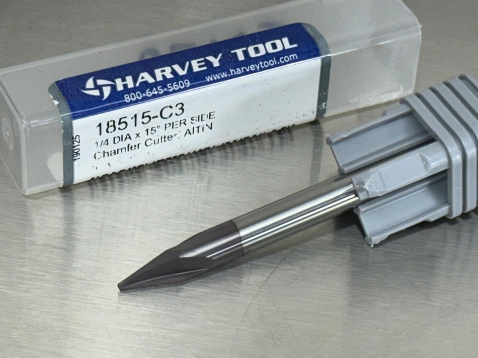 Harvey 15° Carbide Chamfer Cutter Mill 1/4" Shank 18515-C3