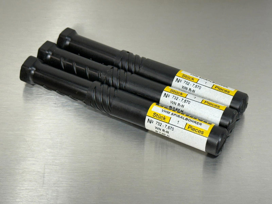 (3) Guhring Letter N Solid Carbide Drill Jobber 7.67mm 732 Series
