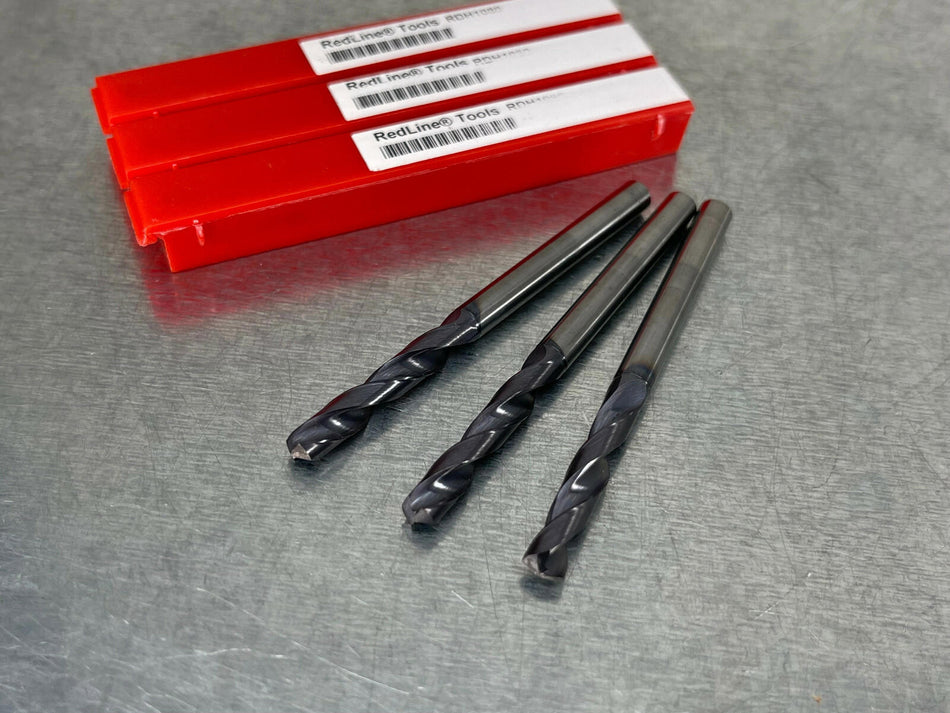 (3) Redline 3/16" Solid Carbide Drill 3xD High Performance USA Made RDH1080