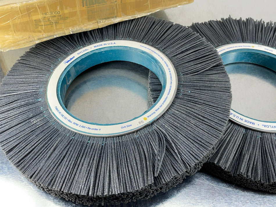 (2) Weiler 85050 12" Nylox Wheel 80 Grit 5-1/4" Abror Hole