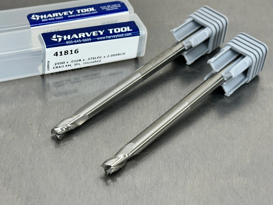 (2) Harvey 1/4" Carbide End Mill Long Reach 2" OAL 41816