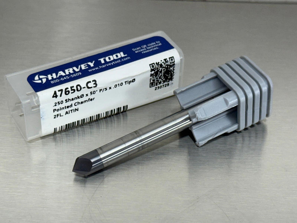 Harvey 50° Carbide Chamfer Cutter Mill 1/4" Shank 47650-C3