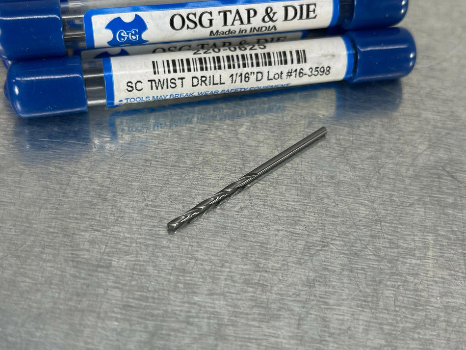 (11) OSG 1/16" Solid Carbide Drill 118° Jobber 1-1/2" OAL 220-0625