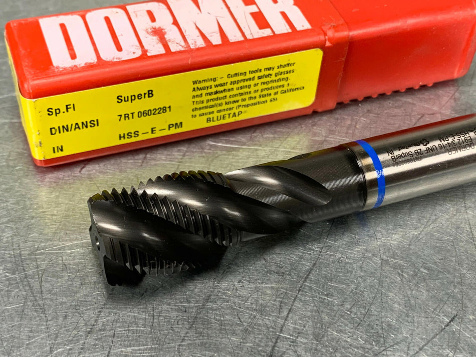 Dormer 3/4-16 UNF-2B Machine Tap, 4FL Spiral, SuperBe Blue Tap 7350368