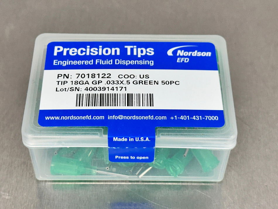 Nordson EFD 7018122 Dispensing Needle Tip 18GA, Green Optimum (QTY 50)