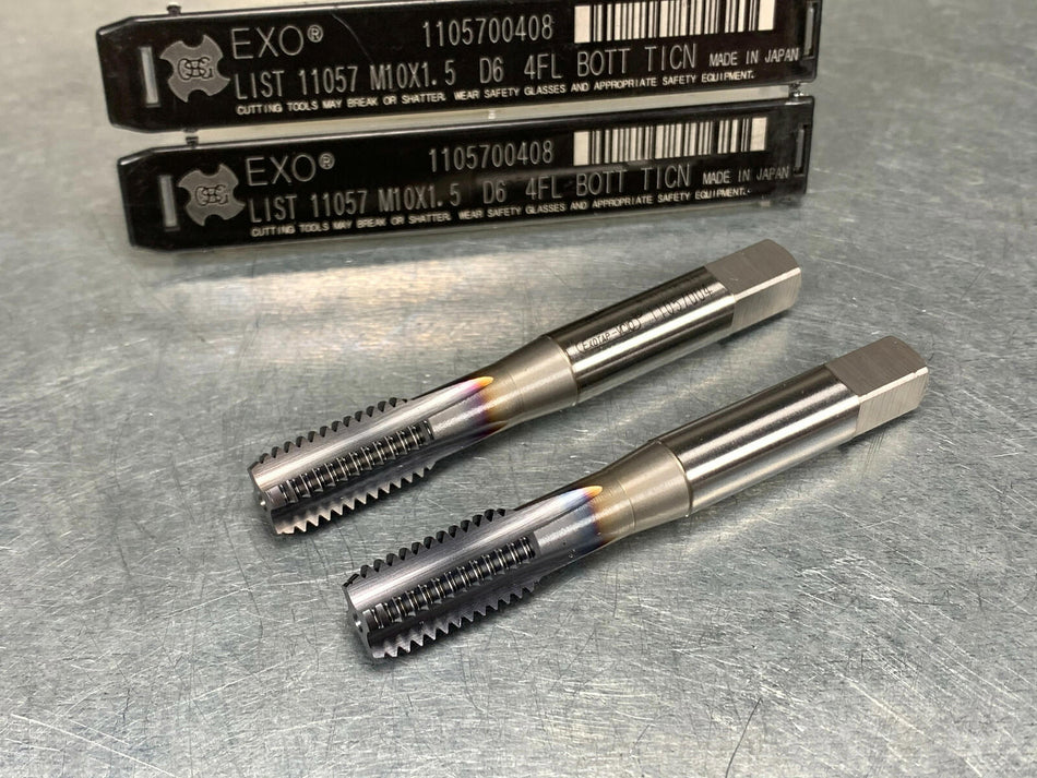 (2) OSG M10x1.5 Bottom Tap D6, Coolant Thru, 4 Flute, Oil Hole ExoTap 1105700408