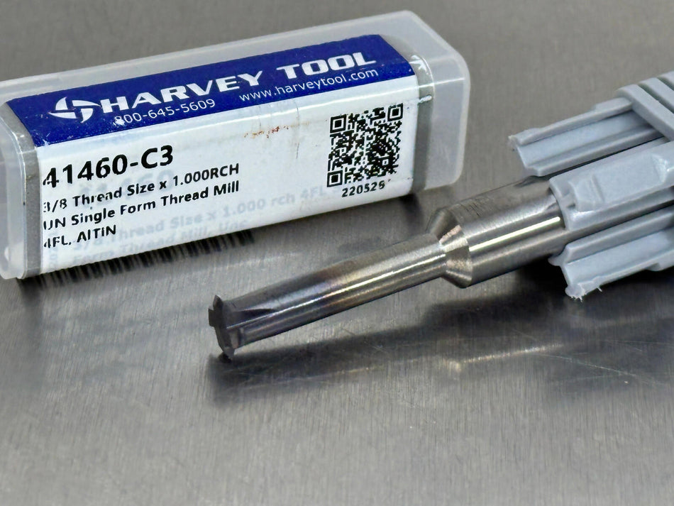 Harvey 3/8" Carbide Thread Mill Cutter UN Single Form Milling