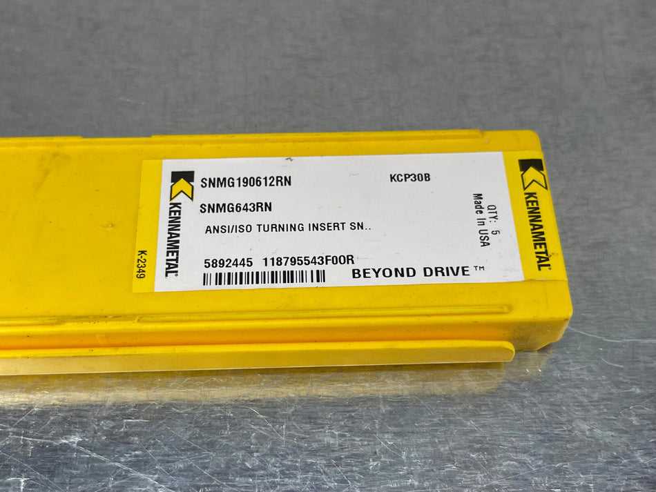 Kennametal SNMG 643 RN KCP30B Carbide Insert 190612RN, 5892445 (Pack of 5)