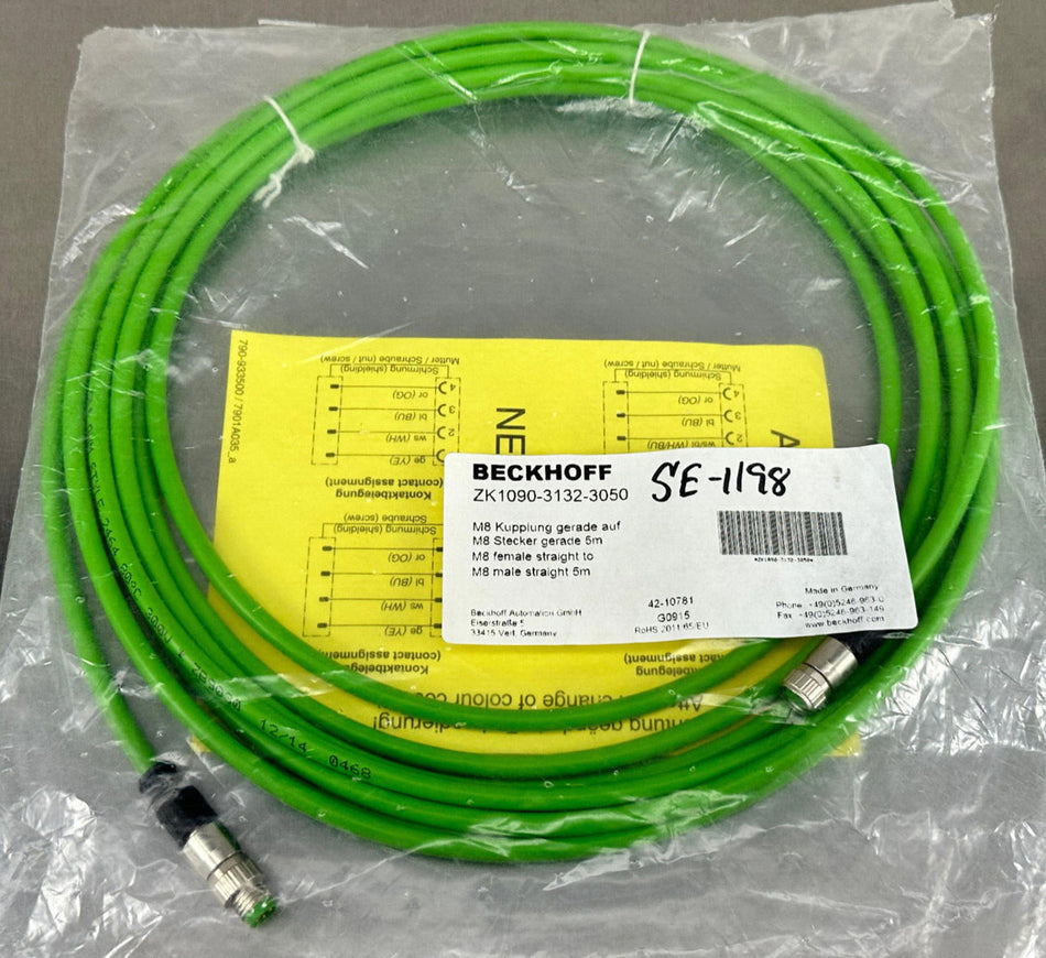 Beckhoff ZK1090-3132-3050 Ethercat Cable M8 Male 5m