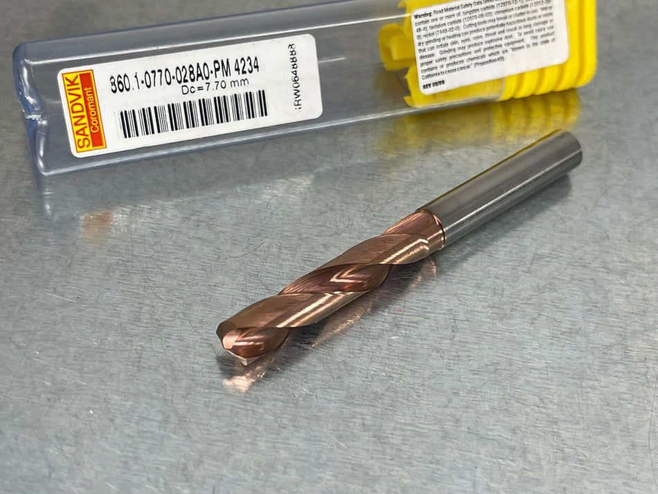 Sandvik 7.7mm Solid Carbide Drill CoroDrill 860.1-0770-028A0-PM 4234