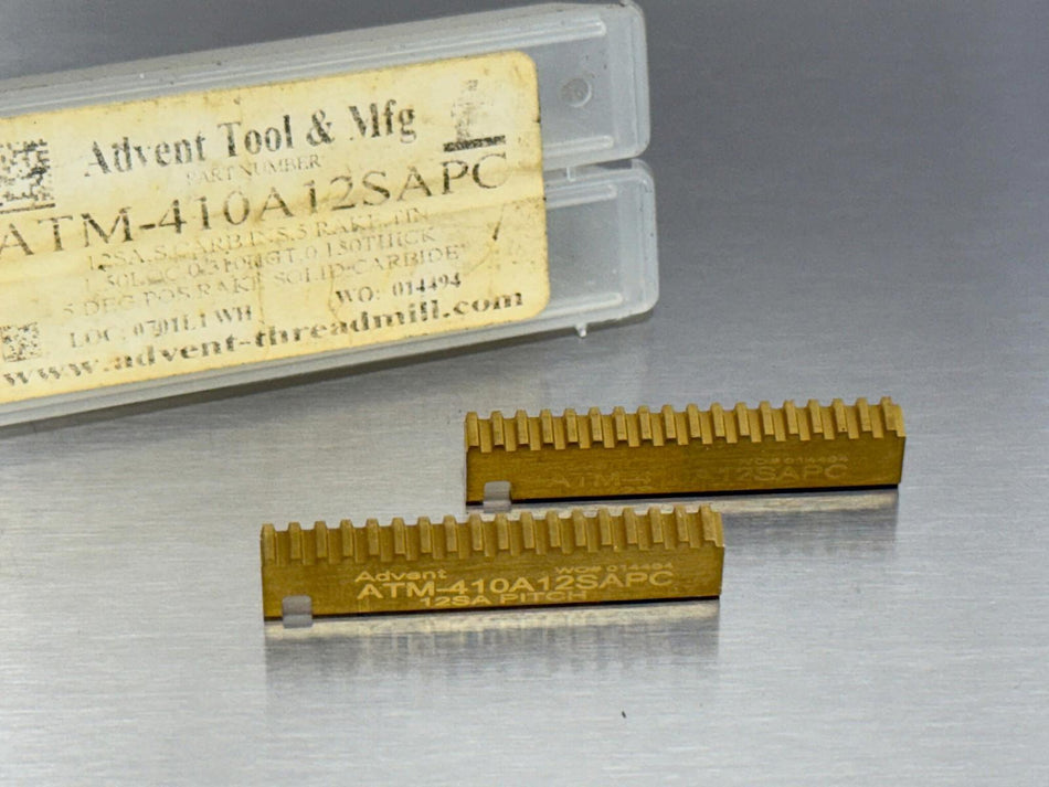 (2) Advent ATM-410A12SAPC Carbide Thread Mill Insert Stub ACME Internal 12 Pitch