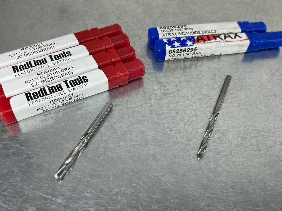 (6) Solid Carbide Drills #21 Redline RD20921, #29 Atrax 85256295