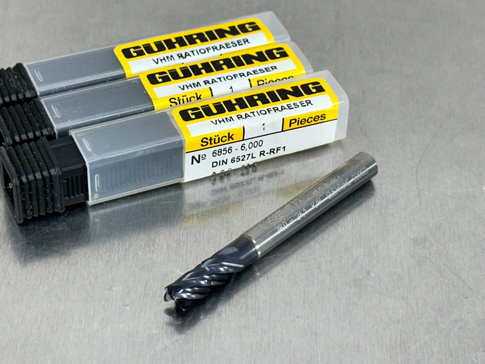(3) Guhring 6mm Carbide End Mill 6856 Series RF 100 5F 9068560060000