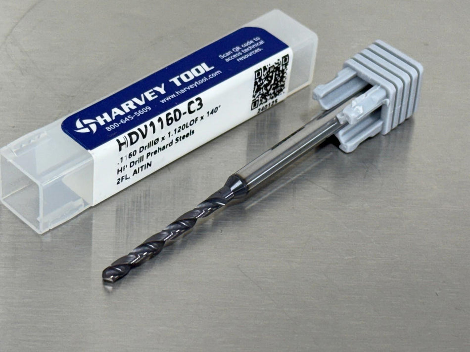 Harvey .116" Solid Carbide Drill Miniature for Prehardened Steel HDV1160-C3