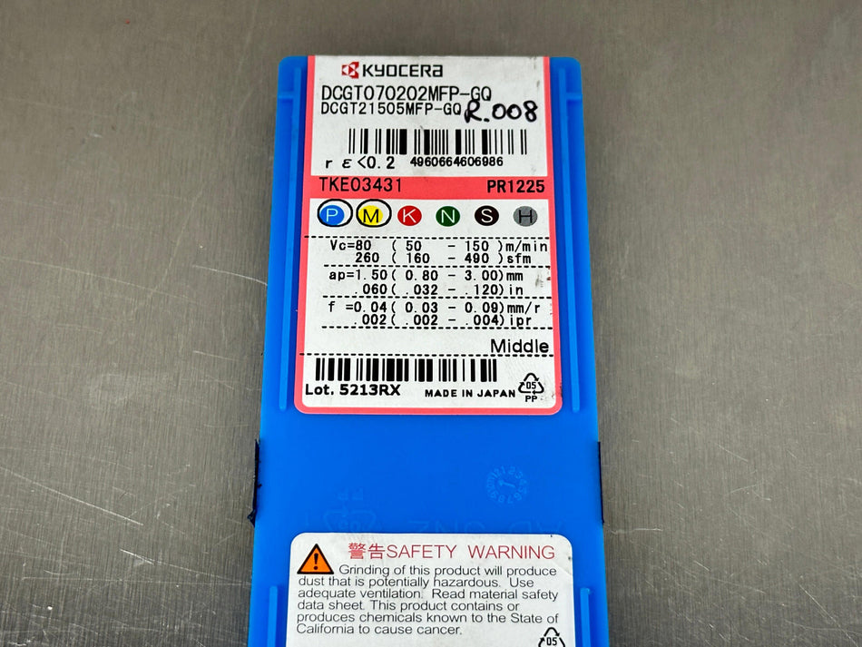 Kyocera DCGT21505MFP-GQ PR1225 Carbide Insert DCGT070202MFP-GQ (Pack of 6)