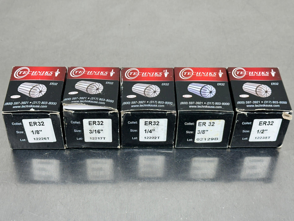 (5) Techniks ER32 Collet 04232 1/8, 3/16, 1/4, 3/8, 1/2