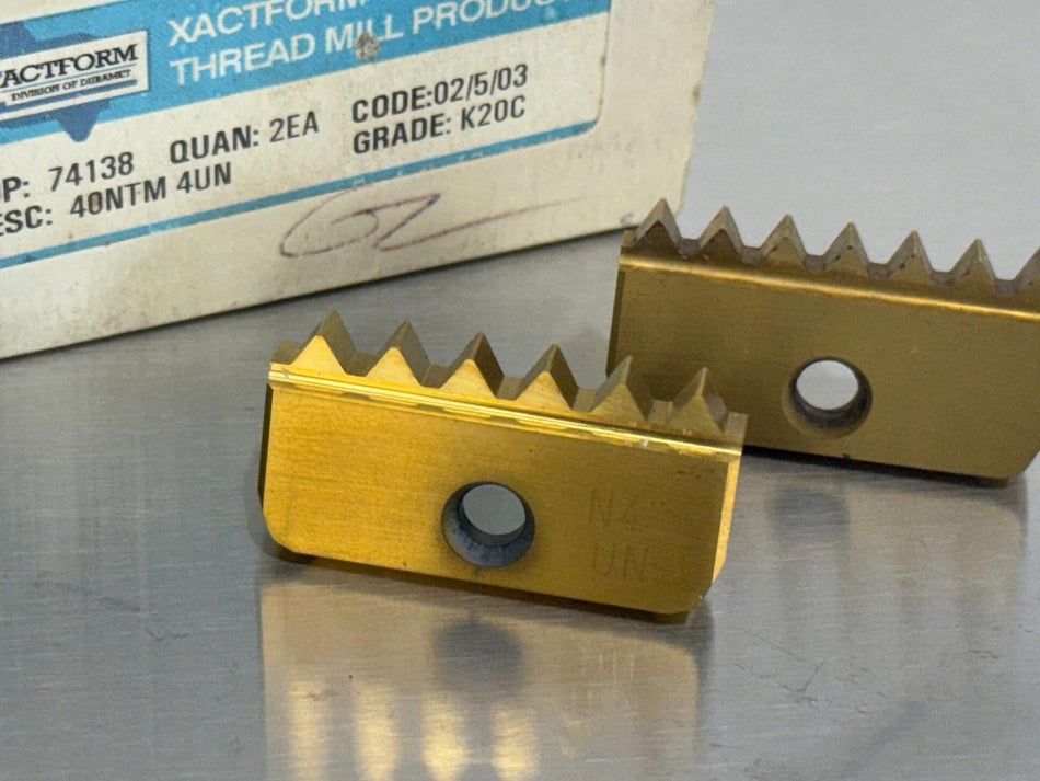 Xactform 40NTM 4UN Carbide Thread Mill Insert 74138 (Pack of 2)