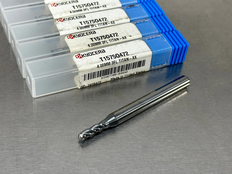 (5) Kyocera 4mm Carbide End Mill 3FL 75mm OAL T1575O472