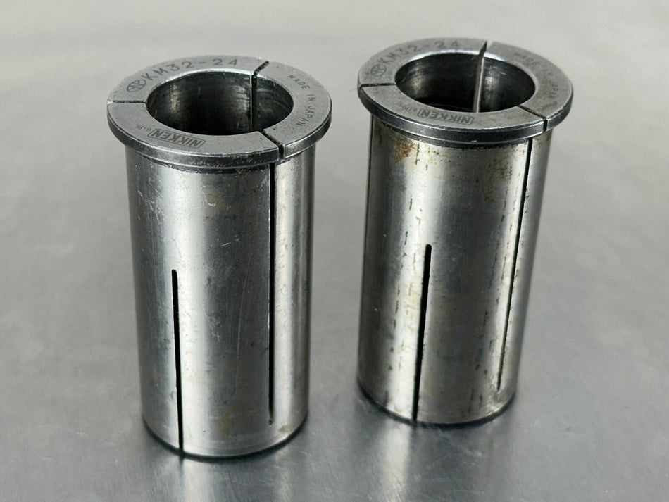 (2) Nikken KM Collet Sleeve 32mm OD x 24mm ID Milling Chuck KM32-24