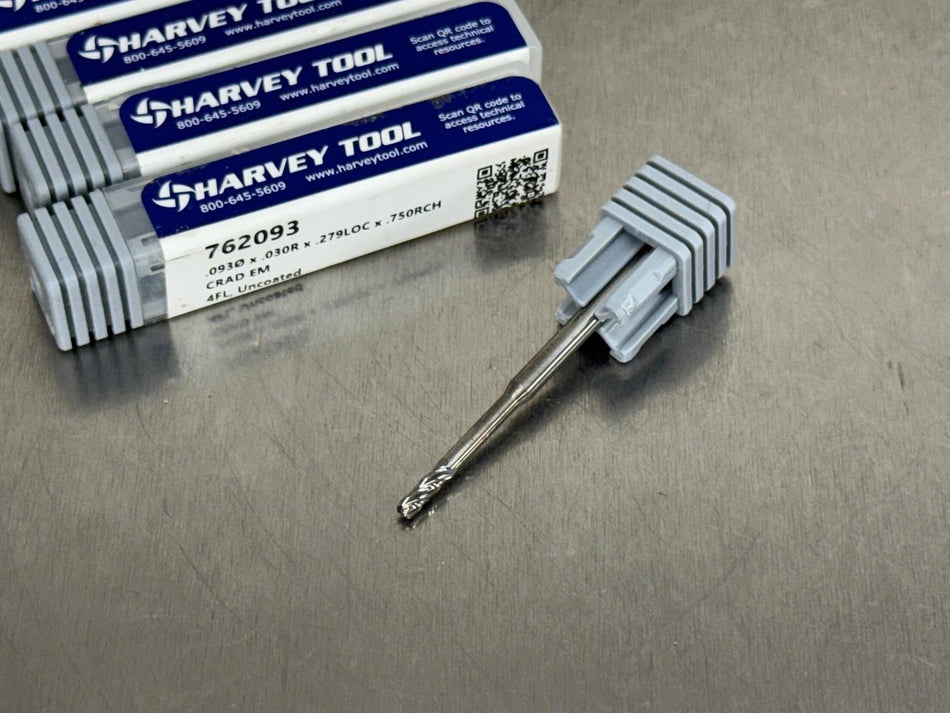 (Qty. 4) Harvey 3/32" Carbide End Mill Long Reach .03" CR 762093