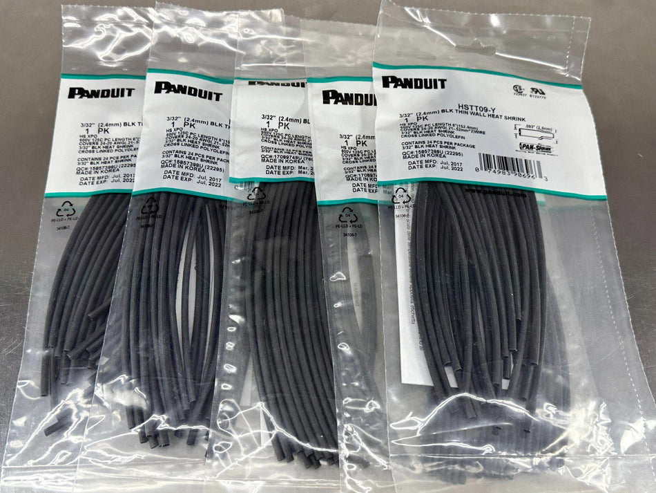 (5 Packs) Panduit HSTT09-Y 3/32" Heat Shrink Tube Black 6" Dry-Shrink