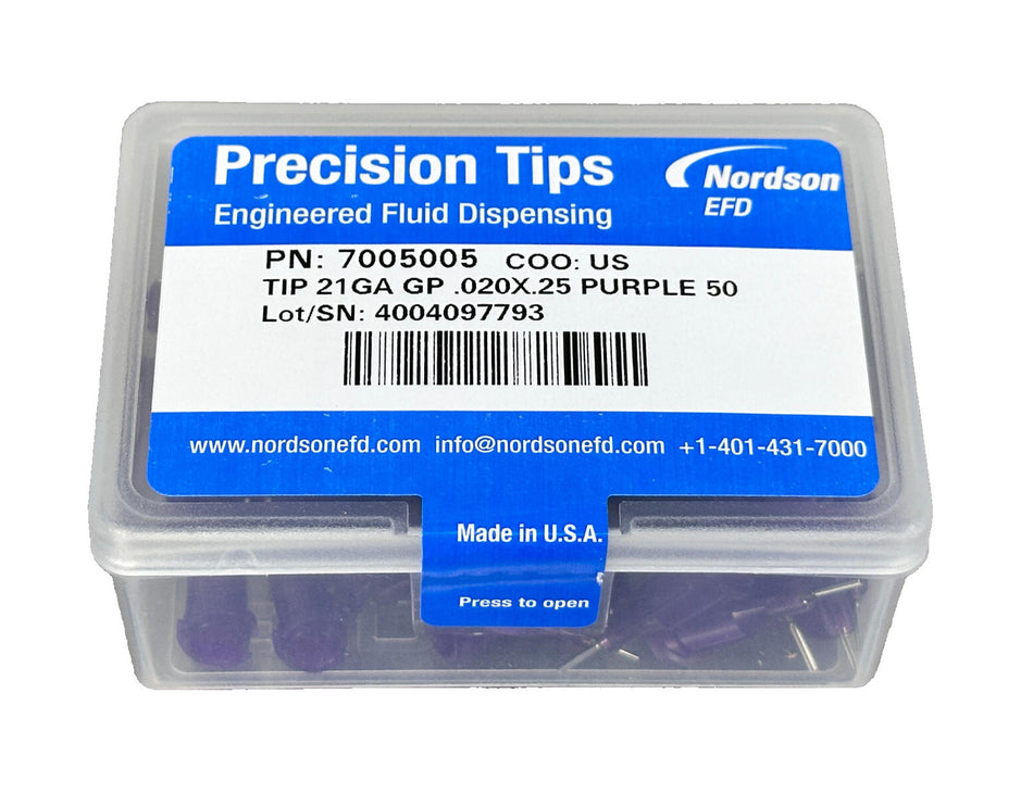 Nordson EFD 7005005 Dispensing Needle Tip 21GA, Purple Optimum (QTY 50)