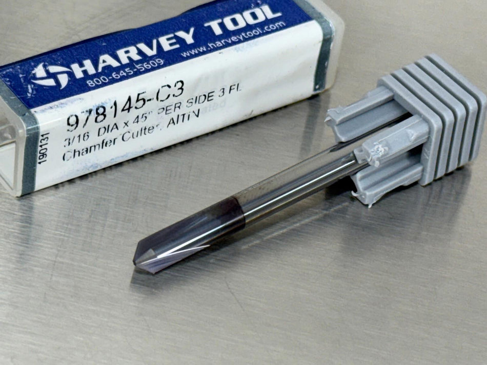 Harvey 45° Carbide Chamfer Cutter Mill 3/16" Shank Pointed Tip 978145-C3