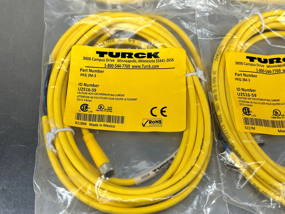 (4) Turck PKG 3M-3 Cordset 3-Pin to Pigtail Cable M8 Female