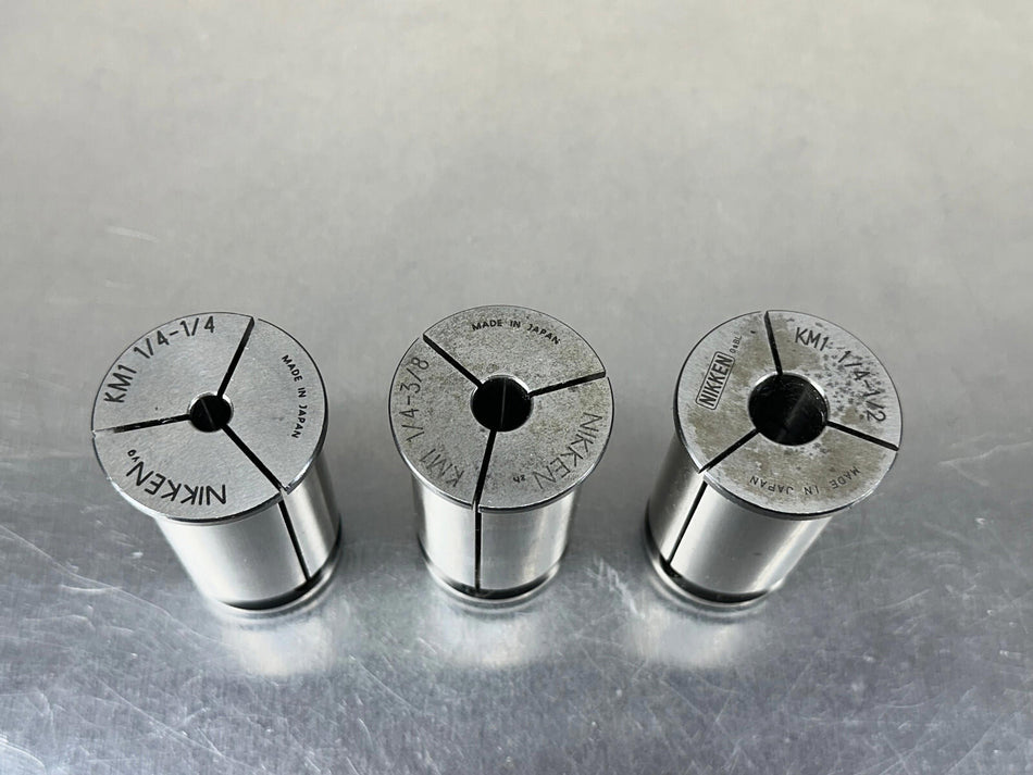 (3) Nikken KM Collet Sleeve 1-1/4" Milling Chuck 1/4, 3/8, 1/2