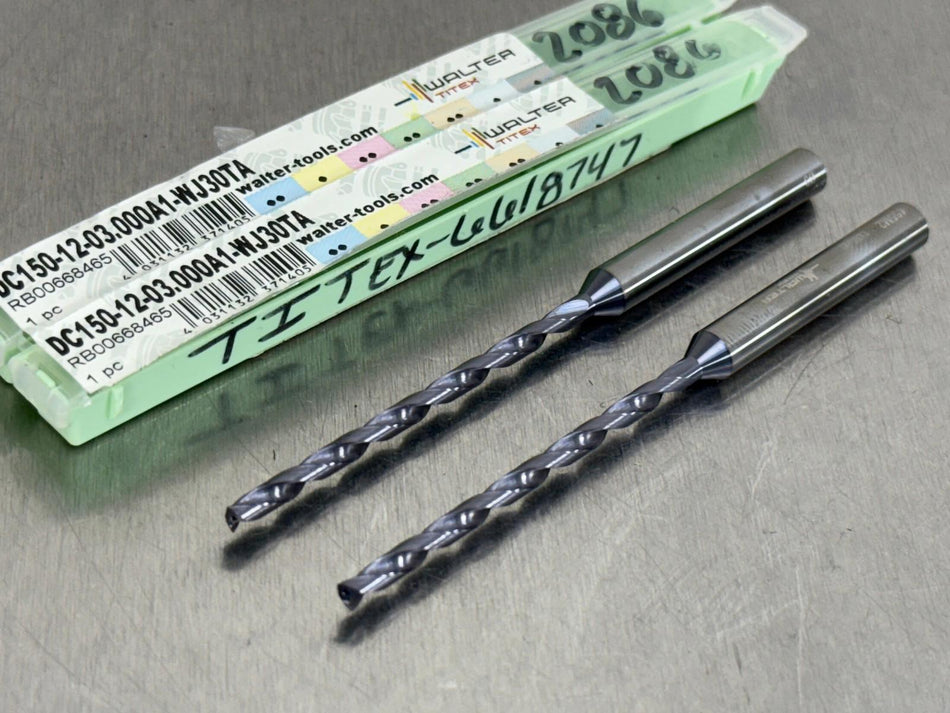 Walter 3.0mm Carbide Drill 12xD Coolant Through DC150-12-03.000A1-WJ30TA (Qty 2)
