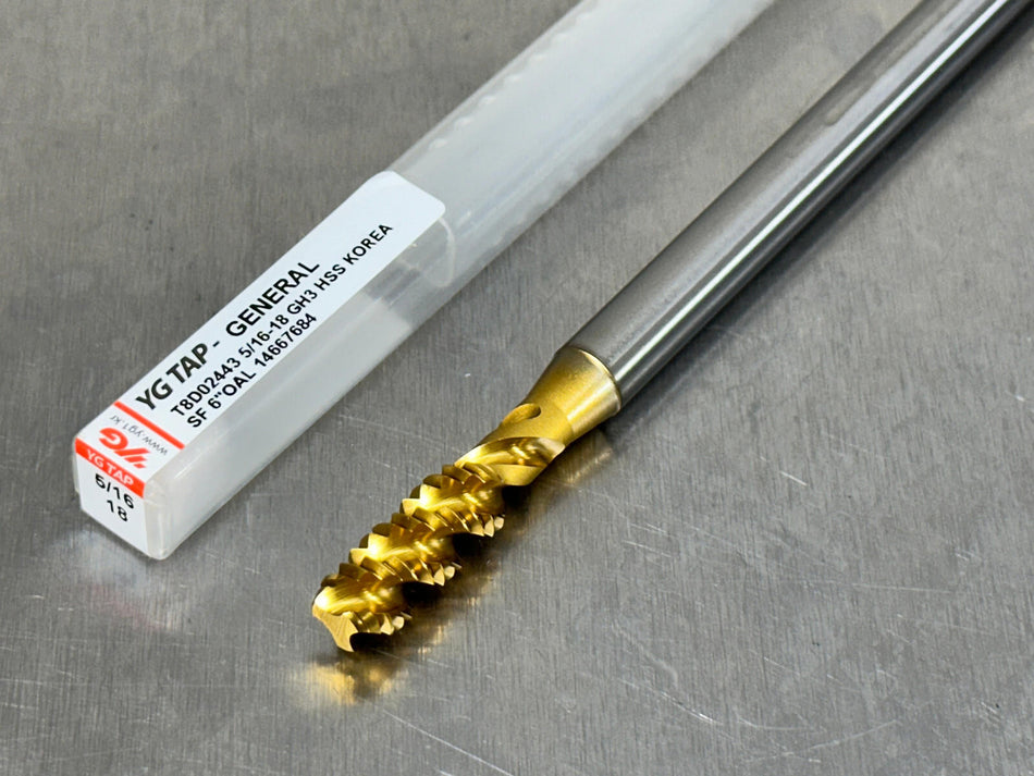 YG1 5/16-18 Extension Tap Spiral Flute H3 6" OAL, 3 Flute Bottom T8D02443