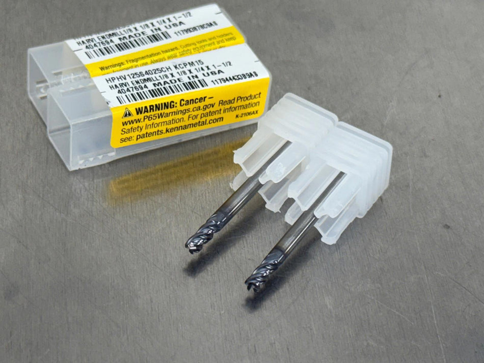 Kennametal HPHV125S4025CH 1/8" Carbide End Mill HARVI 4047694 (Qty. 2)