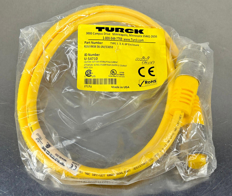 Turck RSM RKM 36-1M / S3059 Cordset Actuator / Sensor 3-pin 1m