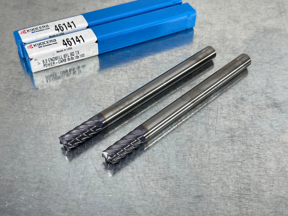 (2) Kyocera SGS 8mm Carbide End Mill 6 Flute 8 x 8 x 18 x 100 46141