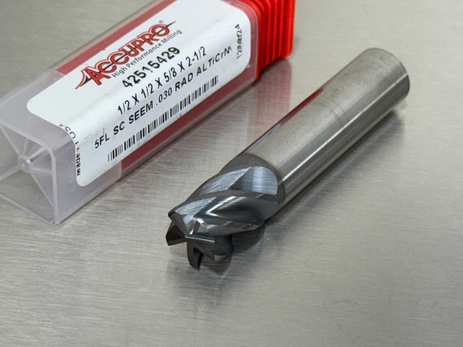 Accupro 1/2" Carbide End Mill .03" CR 5FL 2-1/2" OAL 42515429