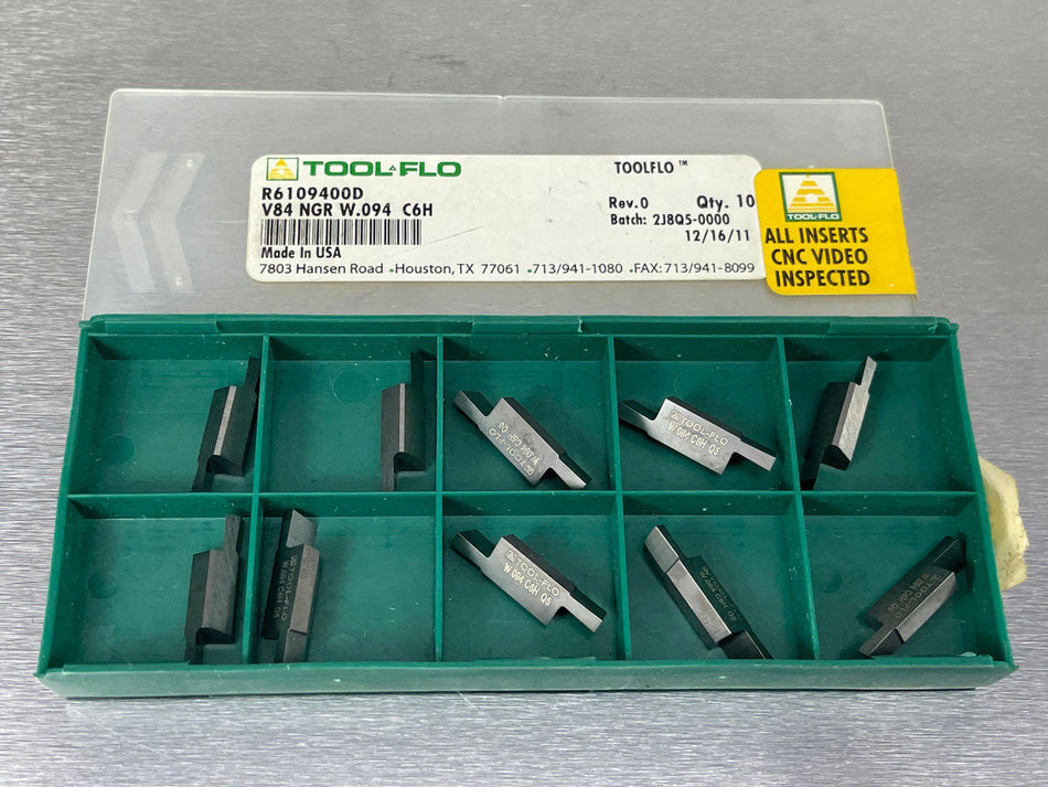 Tool-Flo V84 NGR W.094 C6H Carbide Insert Grooving (Pack of 10)