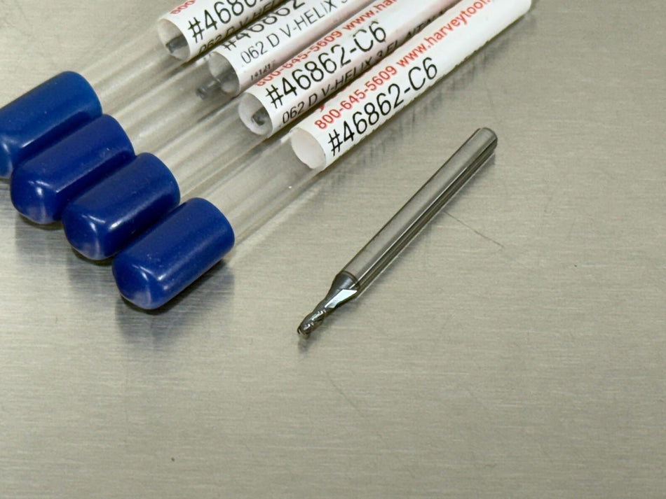 (4) Harvey 1/16" Carbide End Mill Variable Helix for High Temp Alloy 46862-C6