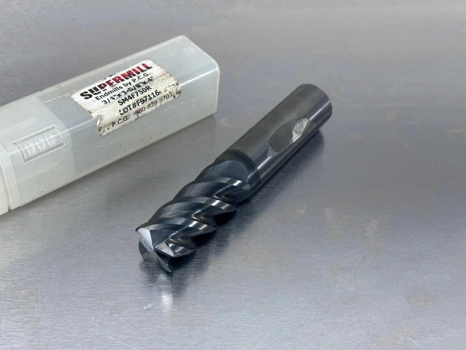 Supermill 3/4" Carbide End Mill .03" CR 4 Flute 1-5/8 LOC SM4F750R