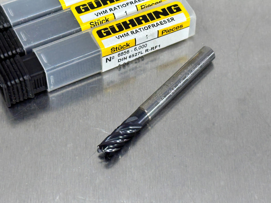(3) Guhring 6mm Carbide End Mill 6856 Series RF 100 5F 9068560060000