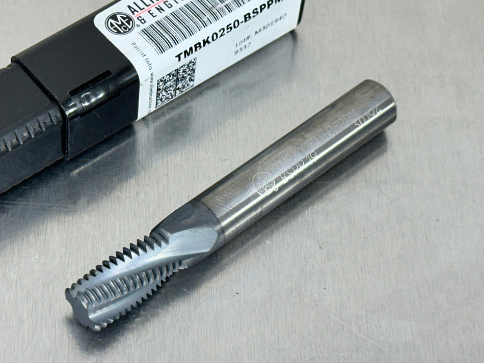 Allied 1/4 - 3/8 Carbide Thread Mill Helical 4FL BSPP Thread TMBK0250-BSPPM AMEC