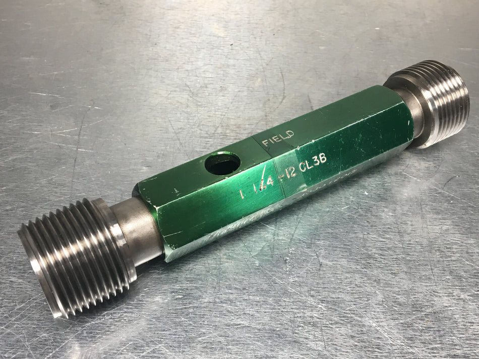 1 3/16 12 NS 3 Thread Plug Gage, Field 1.1875, GO PD 1.1334 NO GO PD 1.1374
