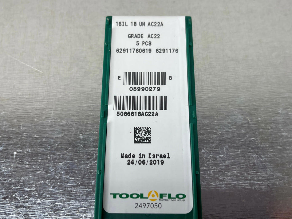 Tool-Flo 16IL 18 UN AC22A Carbide Insert Laydown Threading (Pack of 5)