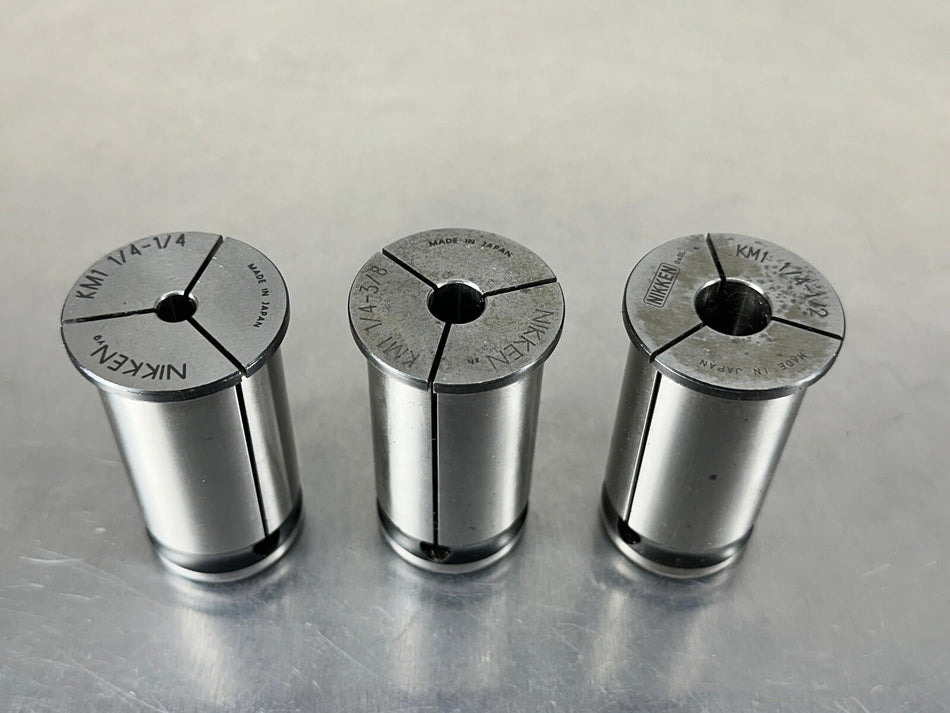 (3) Nikken KM Collet Sleeve 1-1/4" Milling Chuck 1/4, 3/8, 1/2